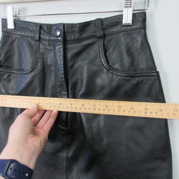 Deerskin Trading Post Leather Mini Skirt 6 Black Mini Vtg Y2k Biker Grunge 316 - Picture 12 of 14